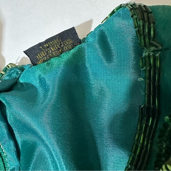 Vtg 80s Floral Sequined Dress Short Sleeve Green - Picture 3 of 8